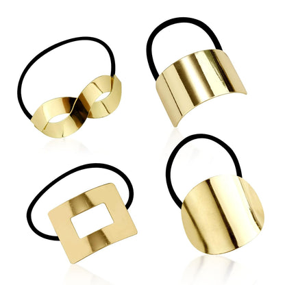 4Pcs Metal Hair Tie Ponytail Hair Cuff, Metal Hair Ties Gold Ellipse Elastic Hair Bands Retro Temperament Headband Hair Accessories for Women