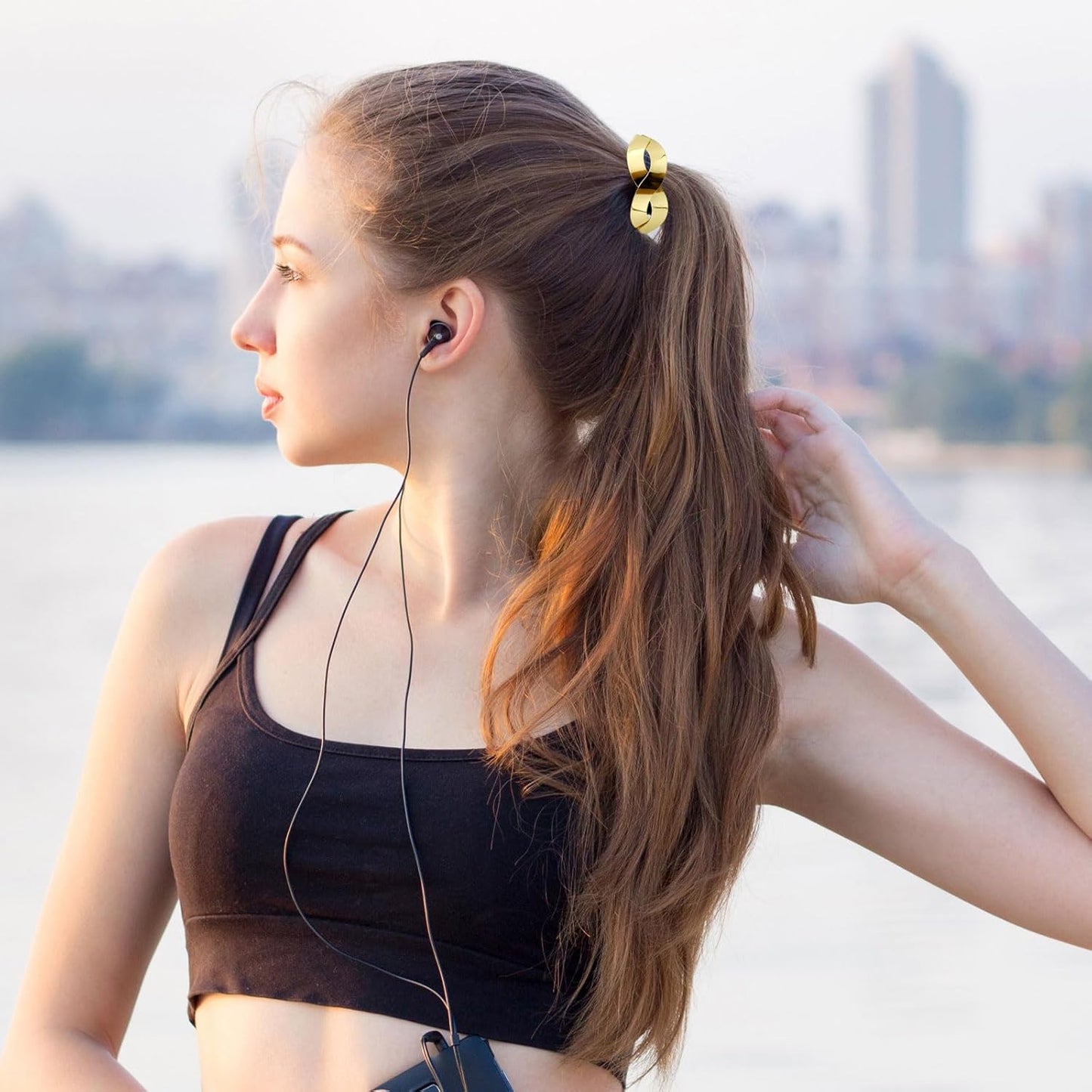 4Pcs Metal Hair Tie Ponytail Hair Cuff, Metal Hair Ties Gold Ellipse Elastic Hair Bands Retro Temperament Headband Hair Accessories for Women