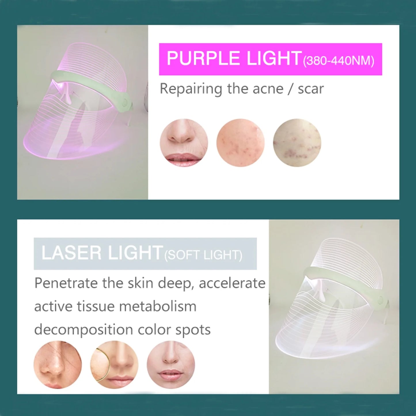 LED Face Mask Light Therapy, 7 Colors Light Therapy Mask for Skin Care at Home