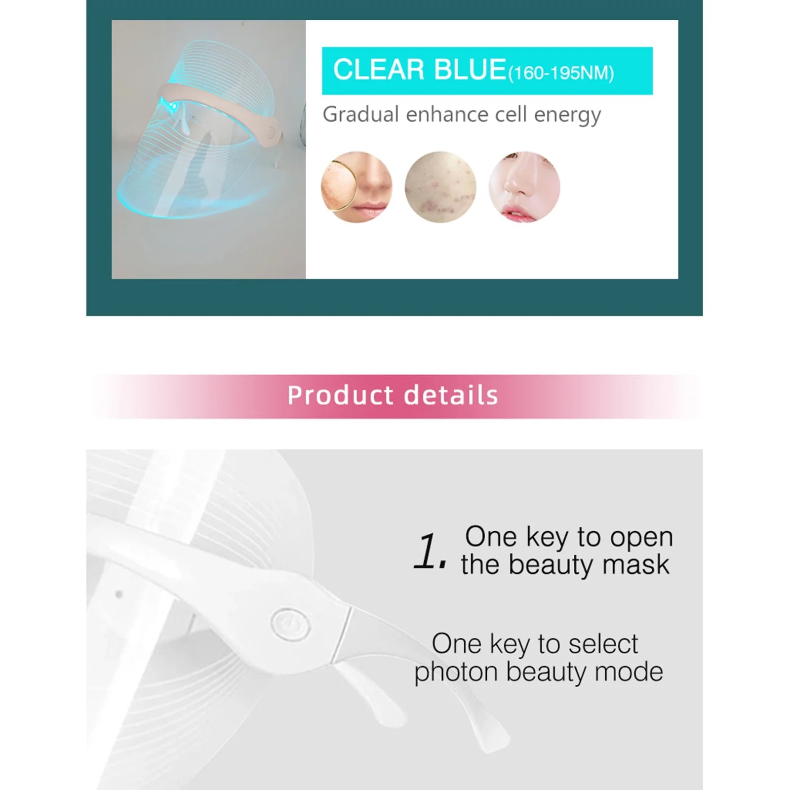 LED Face Mask Light Therapy, 7 Colors Light Therapy Mask for Skin Care at Home