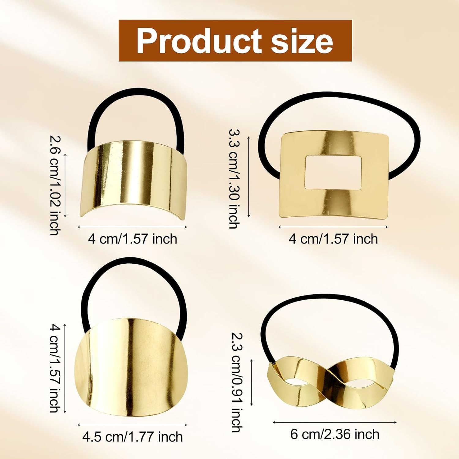 4Pcs Metal Hair Tie Ponytail Hair Cuff, Metal Hair Ties Gold Ellipse Elastic Hair Bands Retro Temperament Headband Hair Accessories for Women