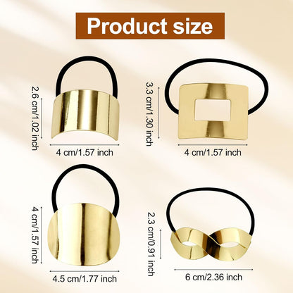 4Pcs Metal Hair Tie Ponytail Hair Cuff, Metal Hair Ties Gold Ellipse Elastic Hair Bands Retro Temperament Headband Hair Accessories for Women