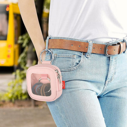 Hair Tie Organizer Bag with Clear Window, PU Leather Portable Hair Tie Holder with O Ring, Hanging Storage Container for Hair Accessories Cotton Swab Bobby Pin Small Items