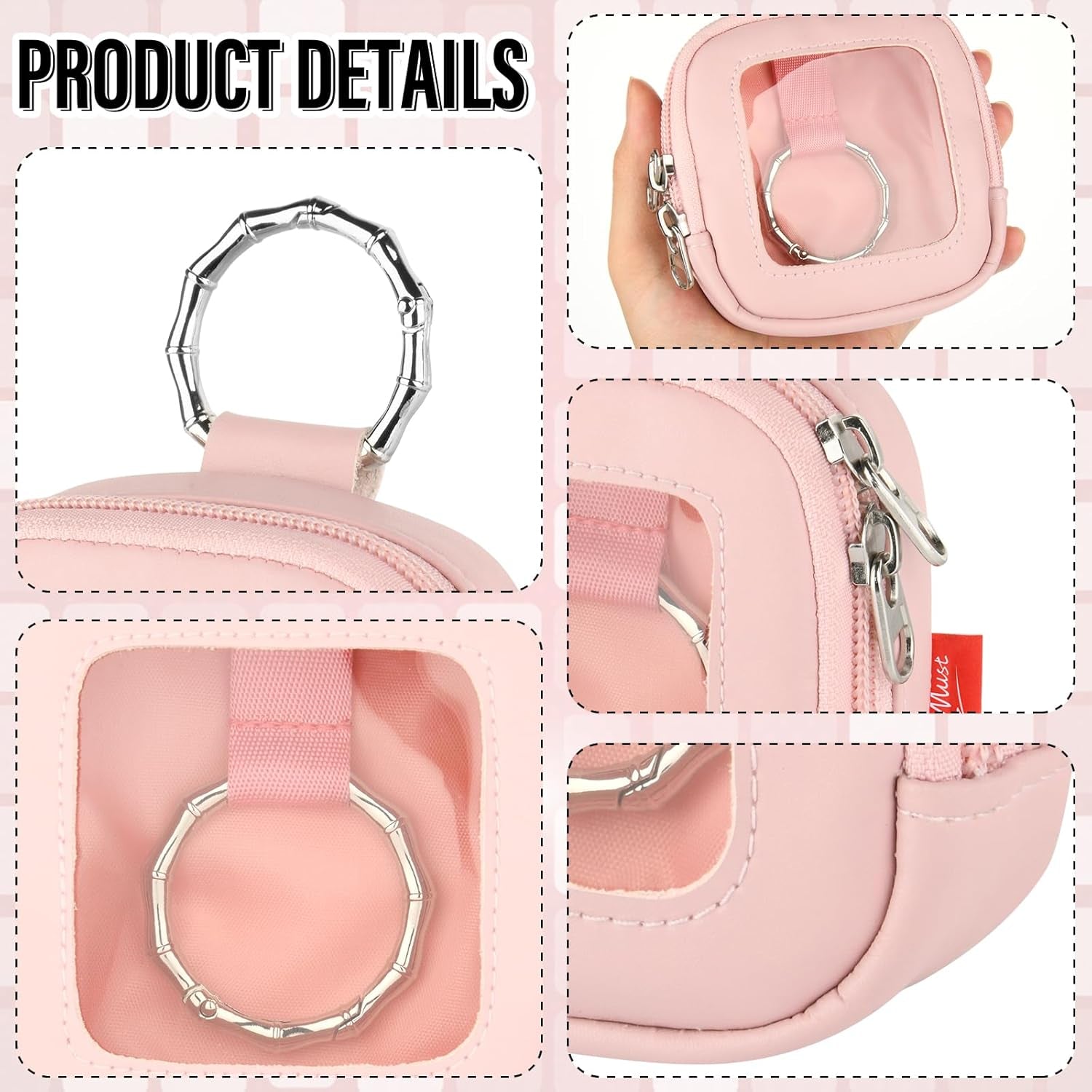 Hair Tie Organizer Bag with Clear Window, PU Leather Portable Hair Tie Holder with O Ring, Hanging Storage Container for Hair Accessories Cotton Swab Bobby Pin Small Items