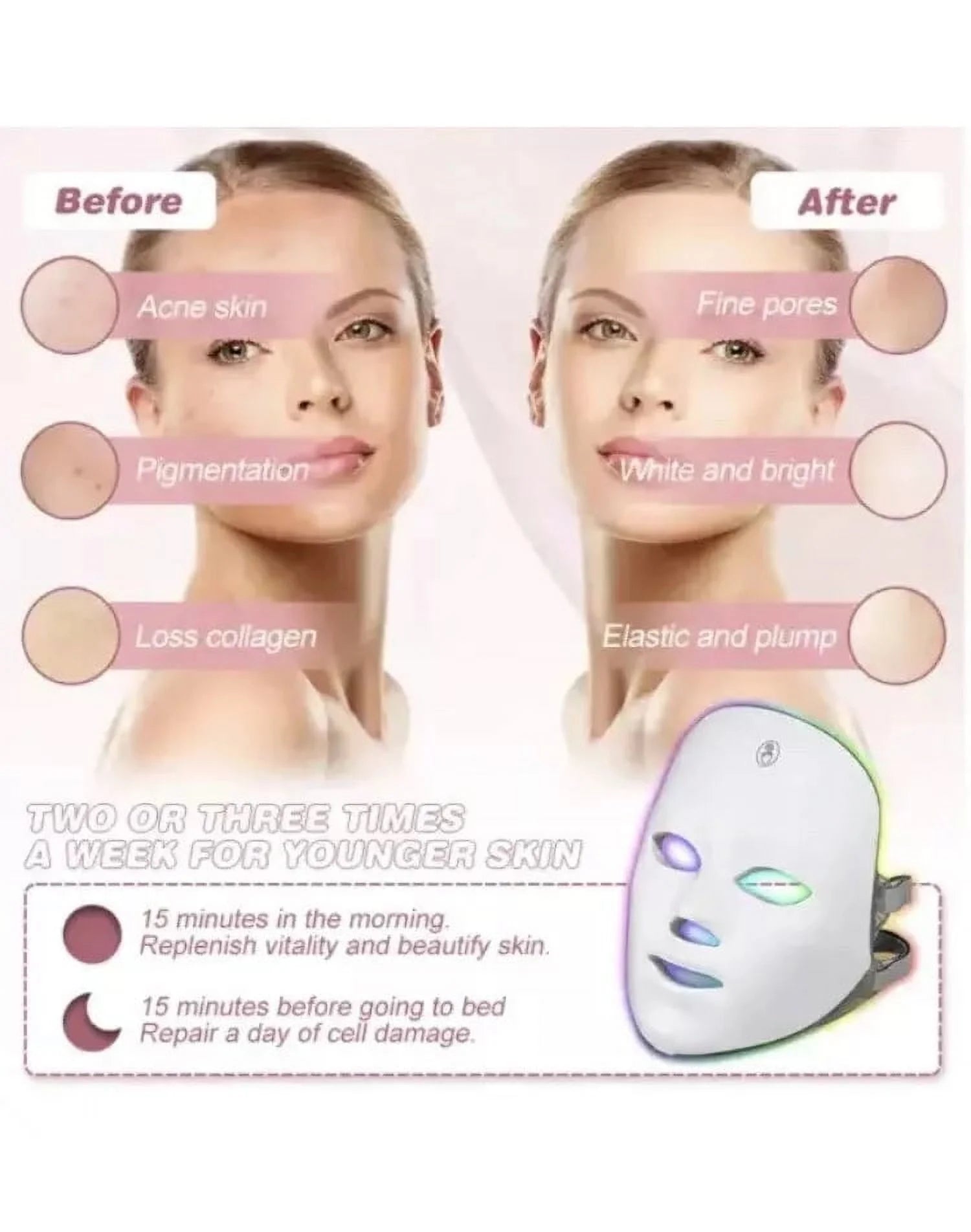 Red-Light-Therapy-For-Face, Led Face Mask Light Therapy 7 Colors LED Facial Mask at Home Skin Rejuvenation Facial Skin Care Mask