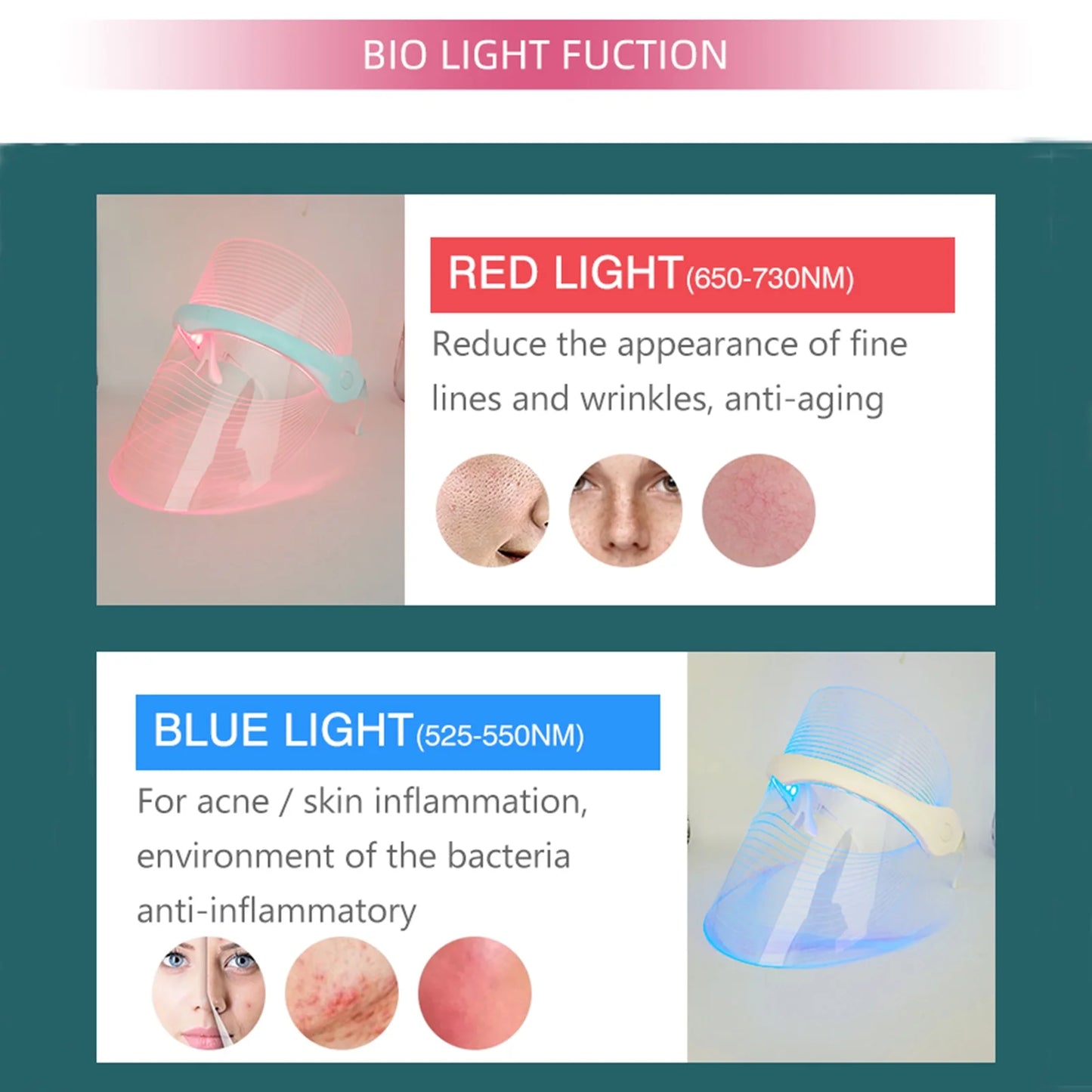 LED Face Mask Light Therapy, 7 Colors Light Therapy Mask for Skin Care at Home