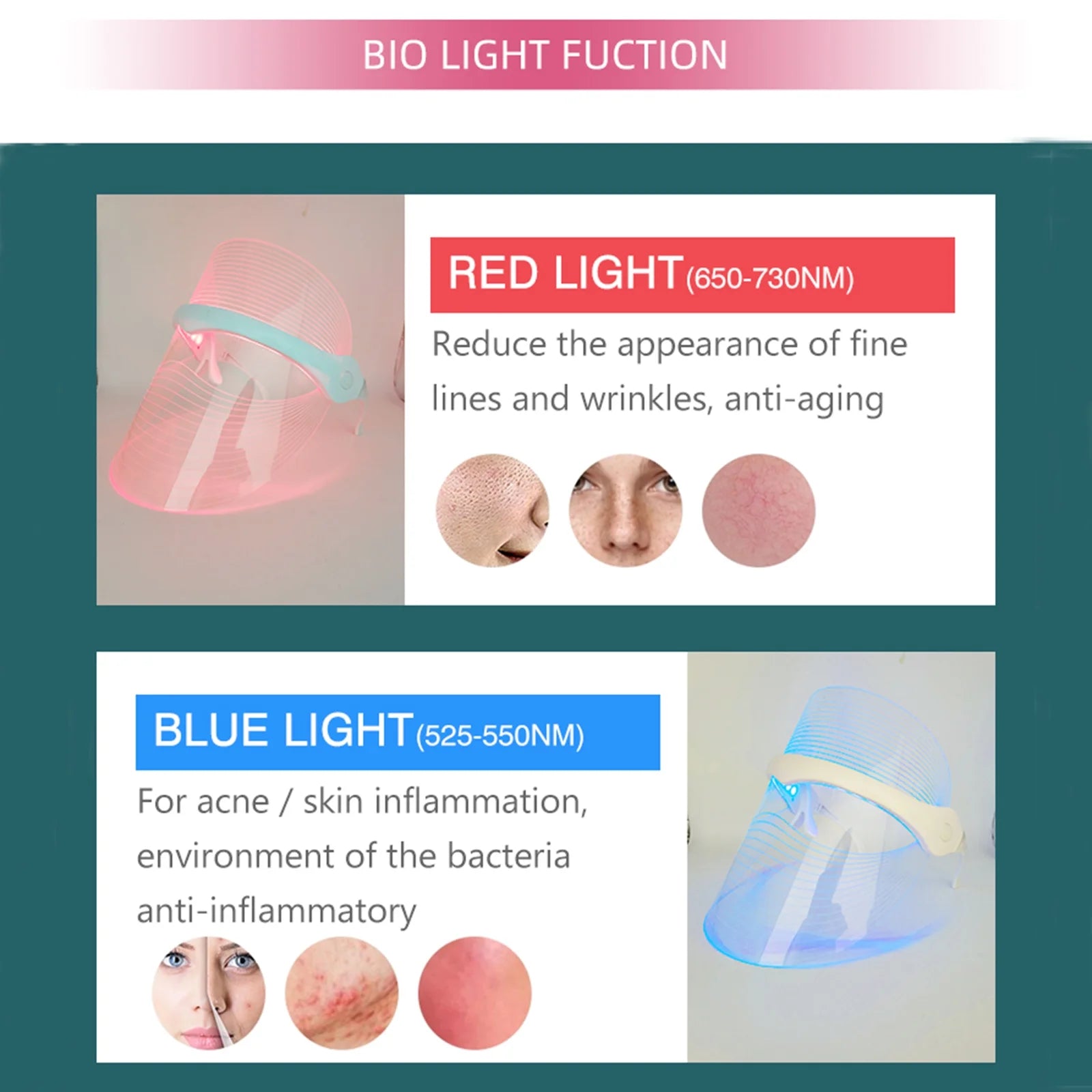 LED Face Mask Light Therapy, 7 Colors Light Therapy Mask for Skin Care at Home